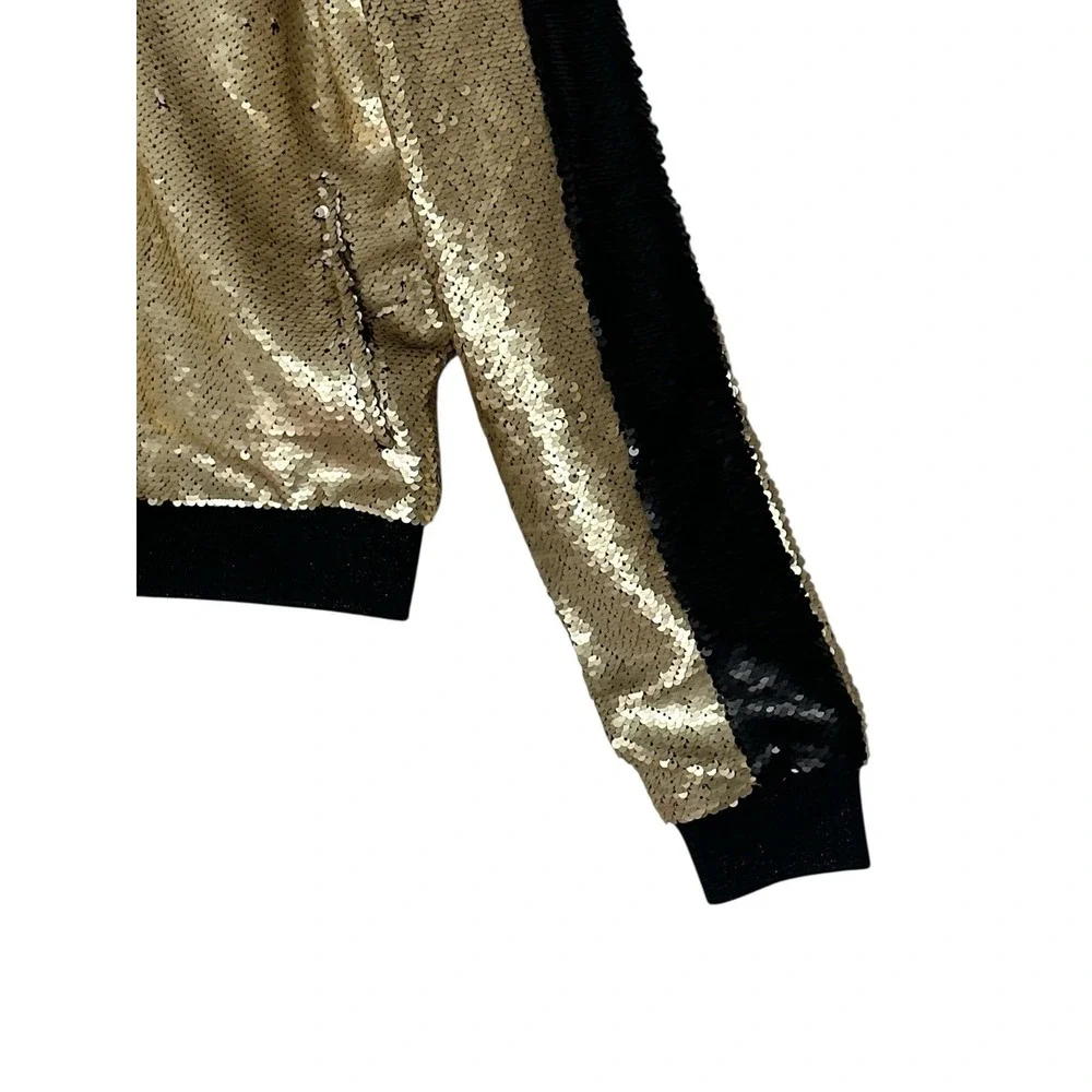 New Blank NYC Bomber Jacket Women's Size XS Gold Full Zip Sequin Holidays Bright